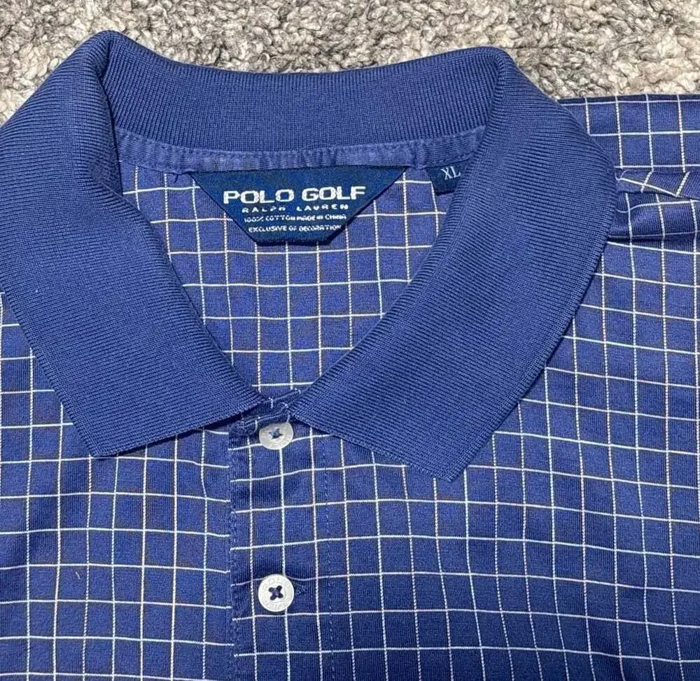 Polo Golf Ralph Lauren Men's Blue Windowpane Plaid Short Sleeve Polo Shirt XL